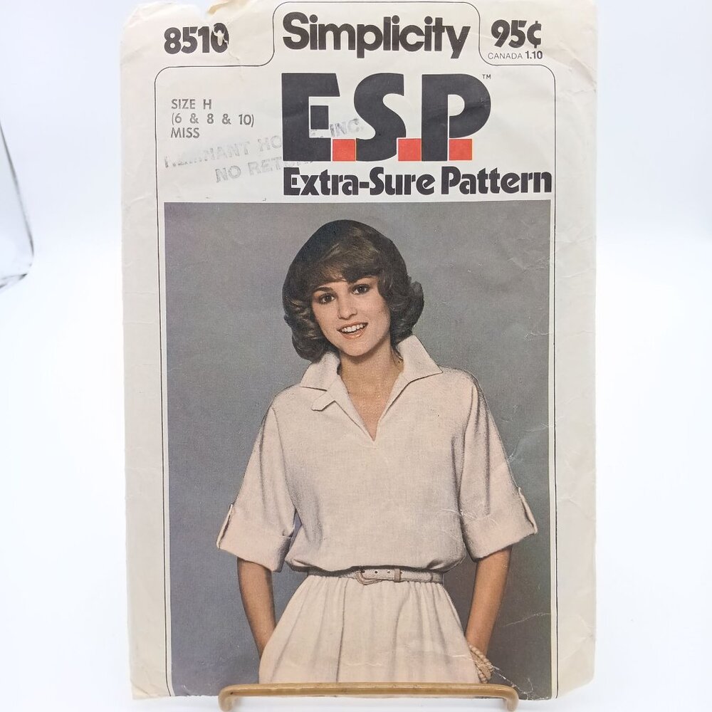 Vintage Sewing PATTERN Simplicity 8510, ESP Extra Sure 1978 Misses Pullover Dres